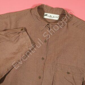 Manuelle Guibal Top Womens L T3 Brown Linen Oversized Button Down Shirt